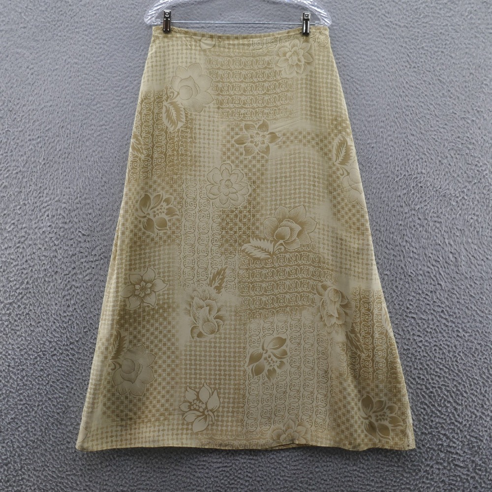 Josephine Chaus Womens Silk Floral Print Maxi Skirt 12 Beige A-Line Lined Modest